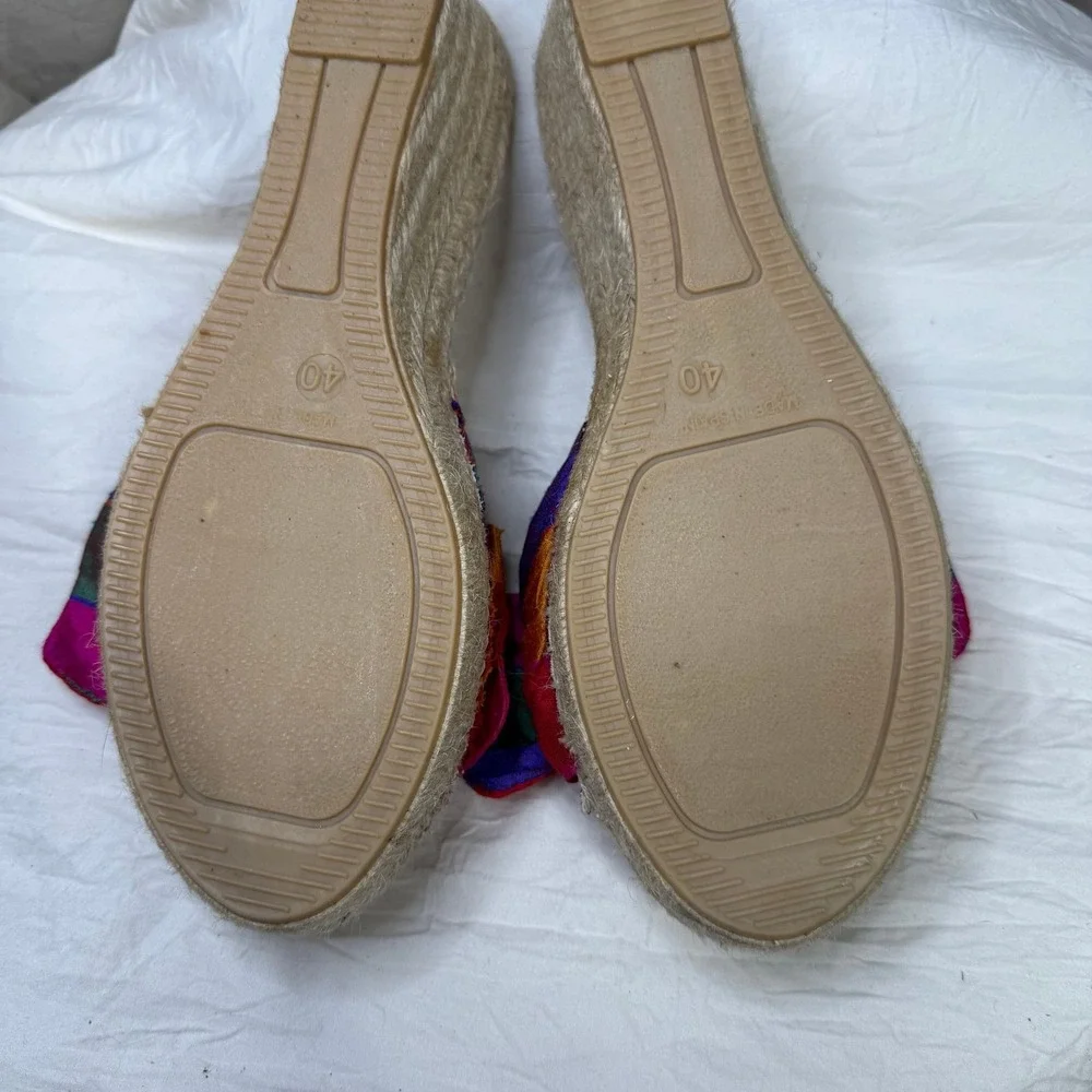 Carmen‎ Saiz Spain Silk Rainbow 9 Espadrille Wedge Sandals 40 Barbie carnival